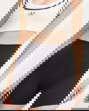 P.E Nation pantaloni scurți de antrenament Freeplay 5 culoarea bleumarin, cu model, high waist, 244S374