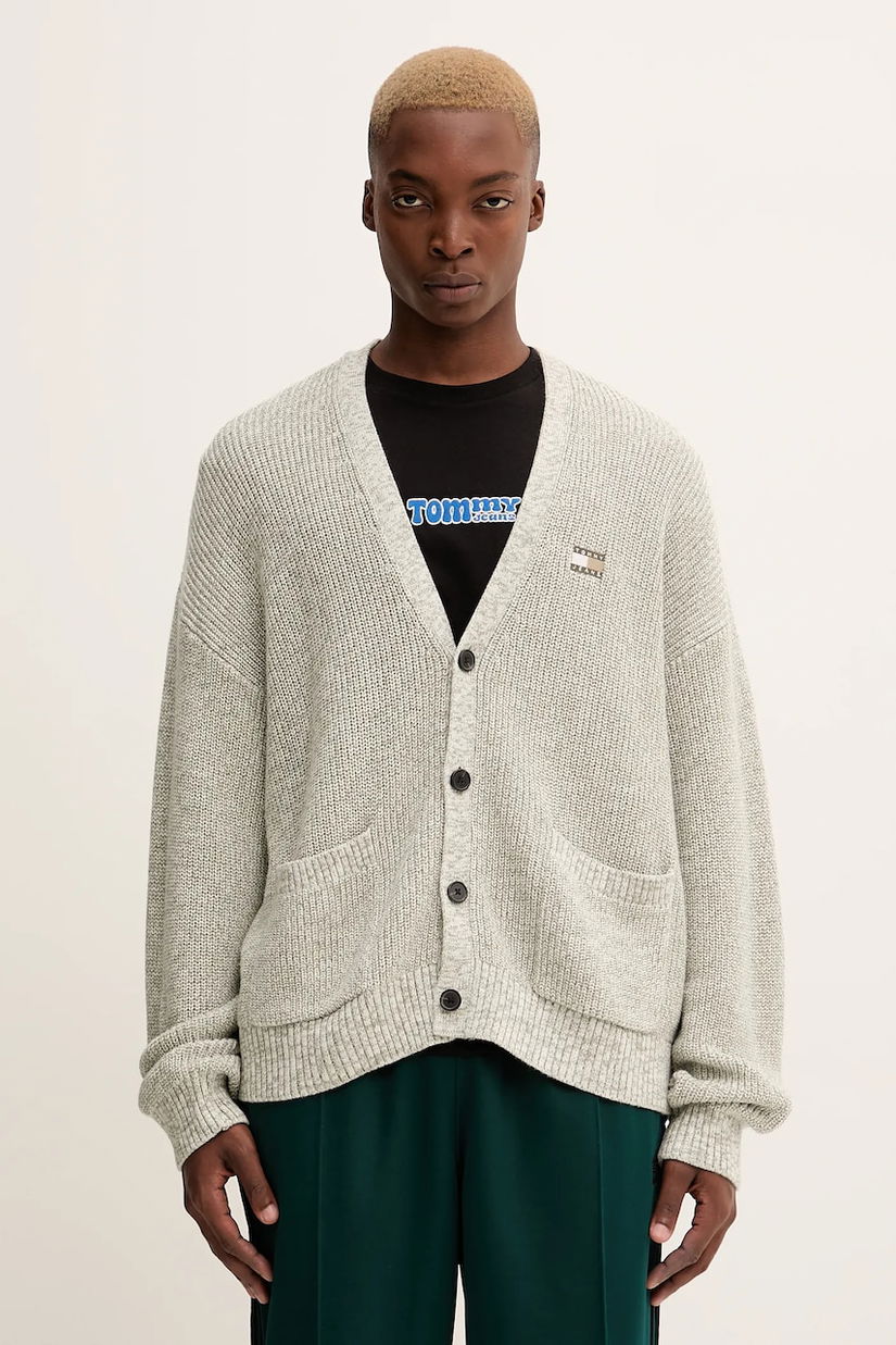 Tommy Jeans cardigan din bumbac culoarea verde, DM0DM22104