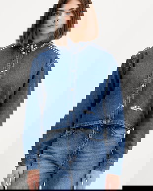 Karl Lagerfeld Jeans cămașă jeans culoarea bleumarin, cu guler clasic, relaxed, A4W11002