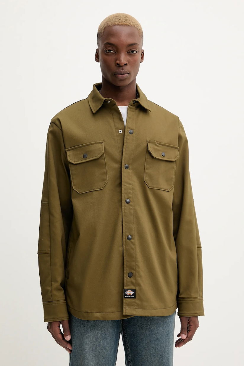 Dickies cămașă culoarea verde, cu guler clasic, regular, DK0A8673