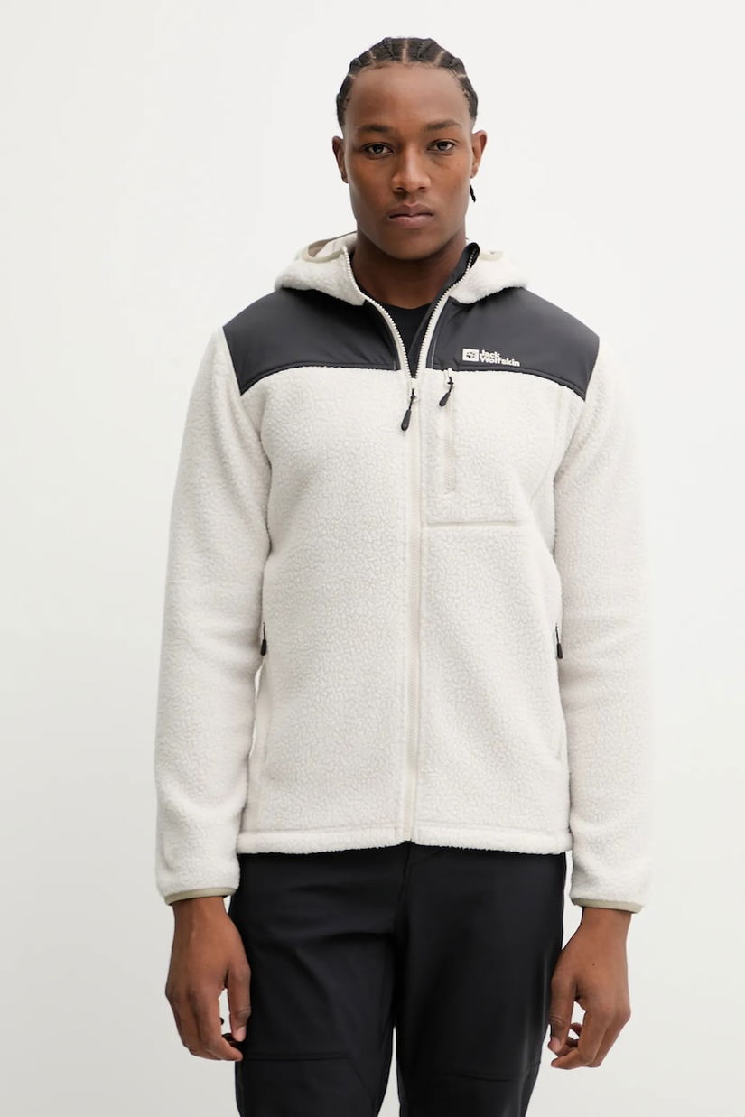 Jack Wolfskin hanorac KAMMWEG PILE culoarea bej, cu glugă, uni, 1711271