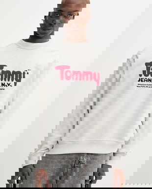 Tommy Jeans hanorac de bumbac culoarea gri, cu imprimeu, DM0DM22087