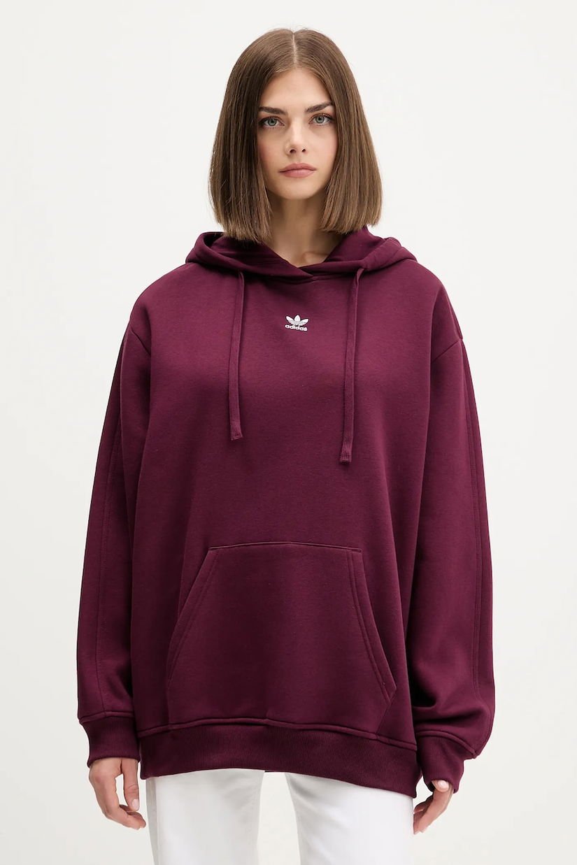adidas Originals bluză Os Hoodie Fl culoarea bordo, cu glugă, uni, KW1900