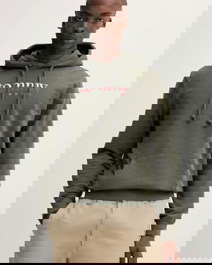 Tommy Jeans hanorac de bumbac culoarea verde, cu glugă, cu imprimeu, DM0DM22113