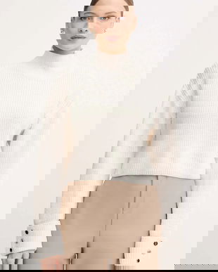 Gaudi pulover culoarea bej, călduros, cu guler, 521BD53033