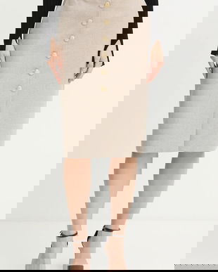 Marella fustă din amestec de lână culoarea bej, maxi, creion, 2523106092200