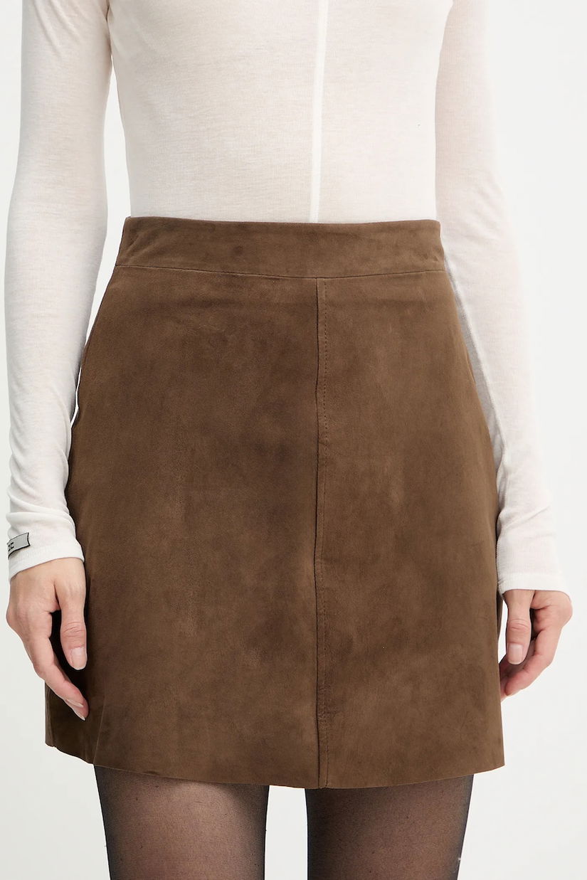 Marella fustă din piele întoarsă culoarea maro, mini, evazați, 2523406011200