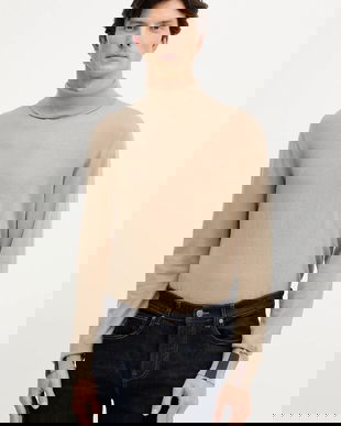 Mos Mosh pulover din amestec de lână ADAM culoarea bej, light, cu guler, 503343