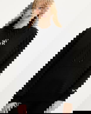 New Era bluză culoarea negru, cu glugă, cu imprimeu, 60684415