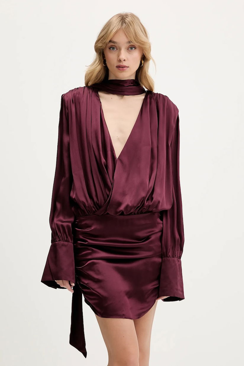 Rotate rochie de mătase culoarea bordo, mini, drept, 1146532734