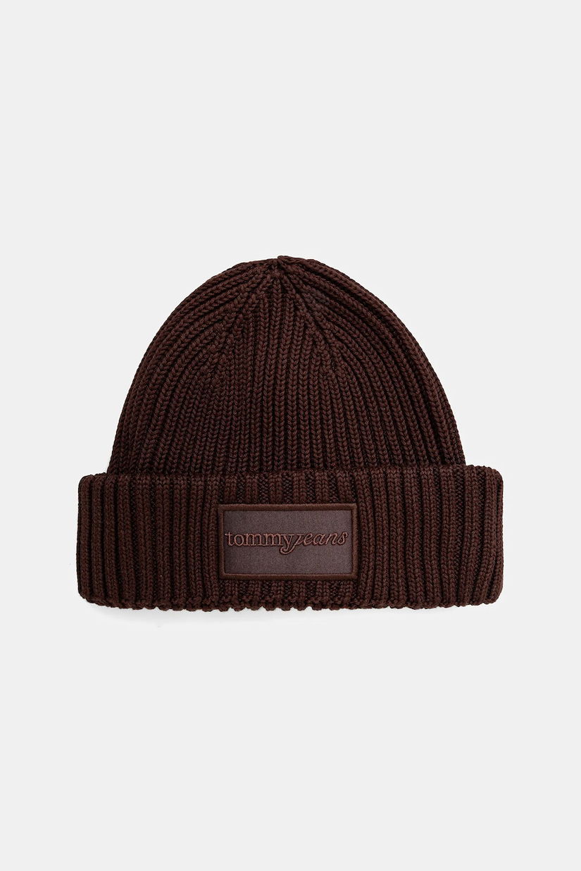 Tommy Jeans căciulă din bumbac culoarea maro, AW0AW17909
