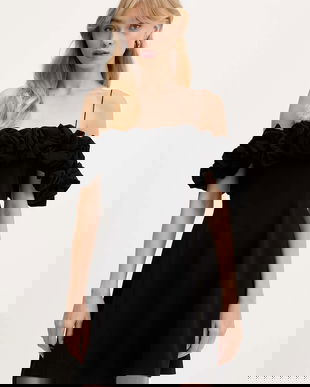 Rotate rochie culoarea negru, mini, evazați, 114670100