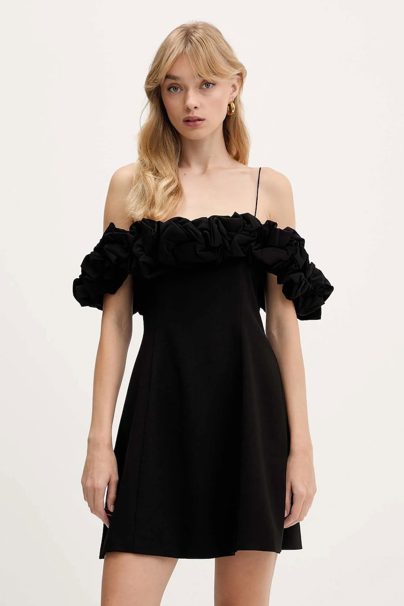Rotate rochie culoarea negru, mini, evazați, 114670100