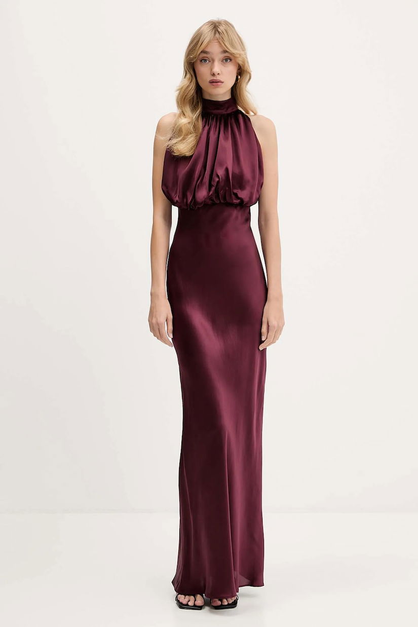 Rotate rochie de mătase culoarea bordo, maxi, evazați, 1146542734