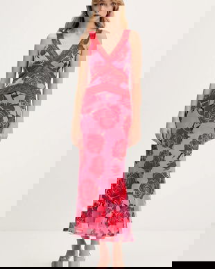 Never Fully Dressed rochie culoarea roz, maxi, evazați, NFDDR2964