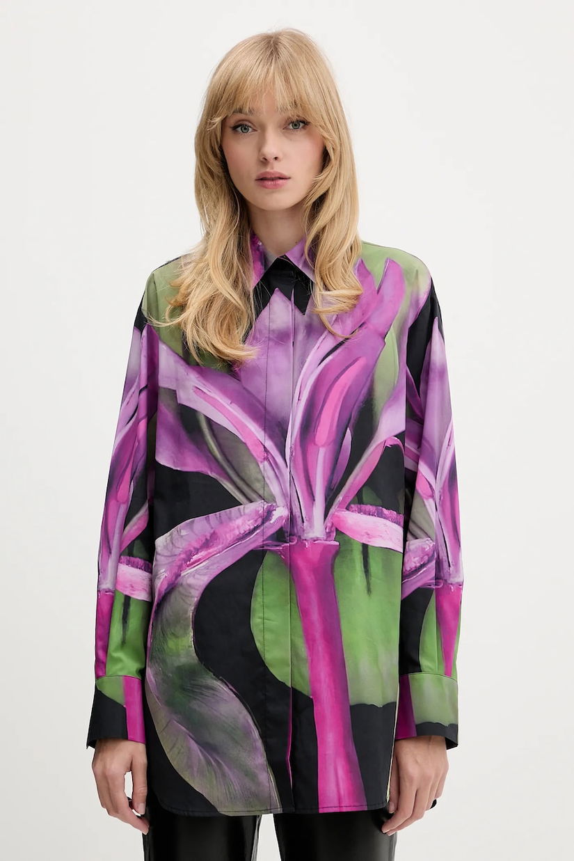 Desigual cămașă ORQUIDEA culoarea verde, cu guler clasic, relaxed, 25WWCW20