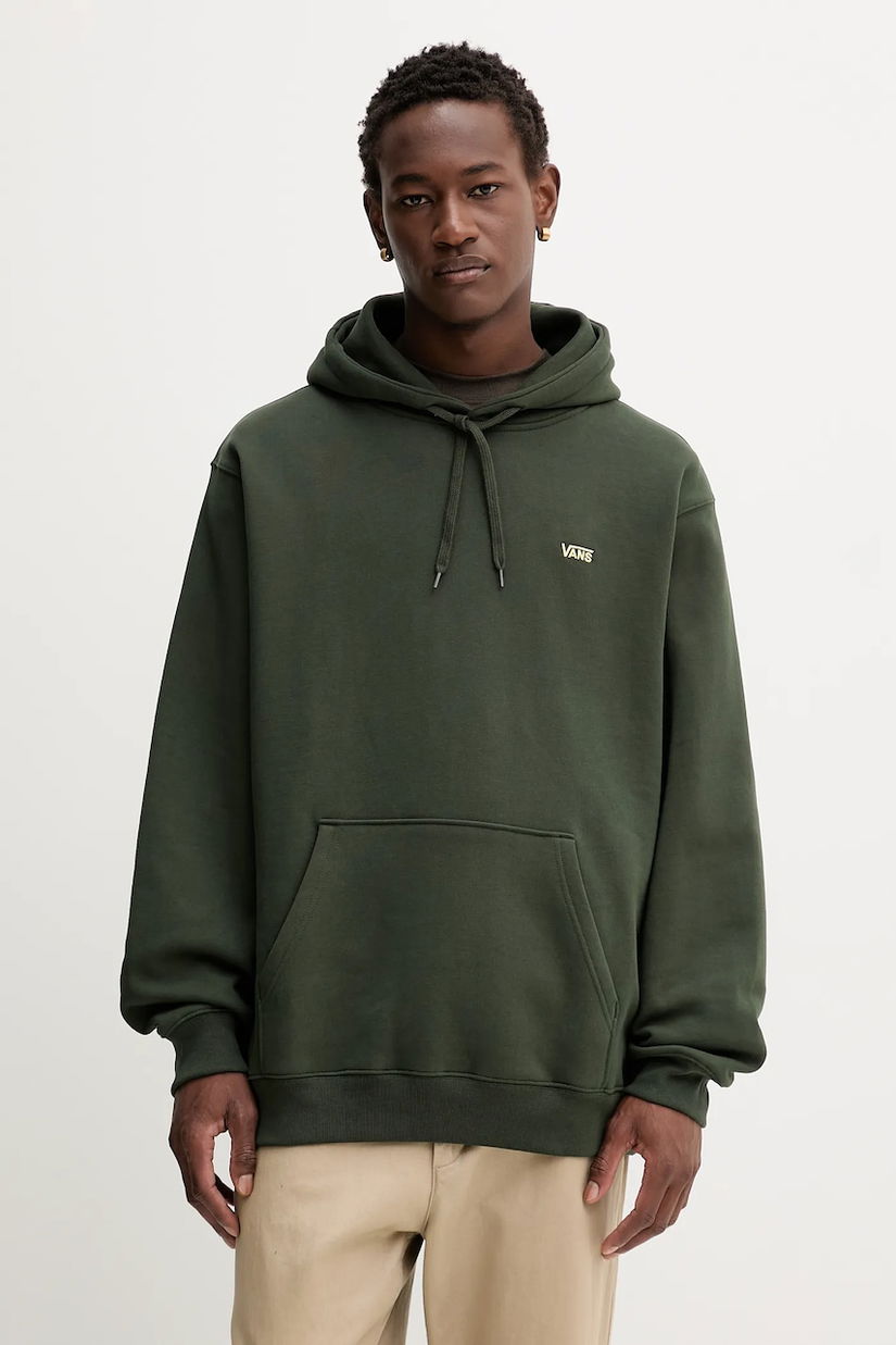 Vans hanorac de bumbac culoarea verde, cu glugă, cu imprimeu, VN000P21EMU1