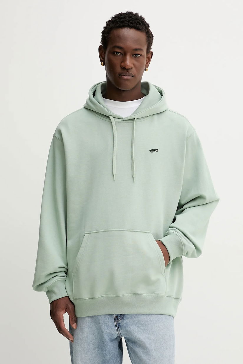 Vans hanorac de bumbac culoarea turcoaz, cu glugă, uni, VN000P58EMW1