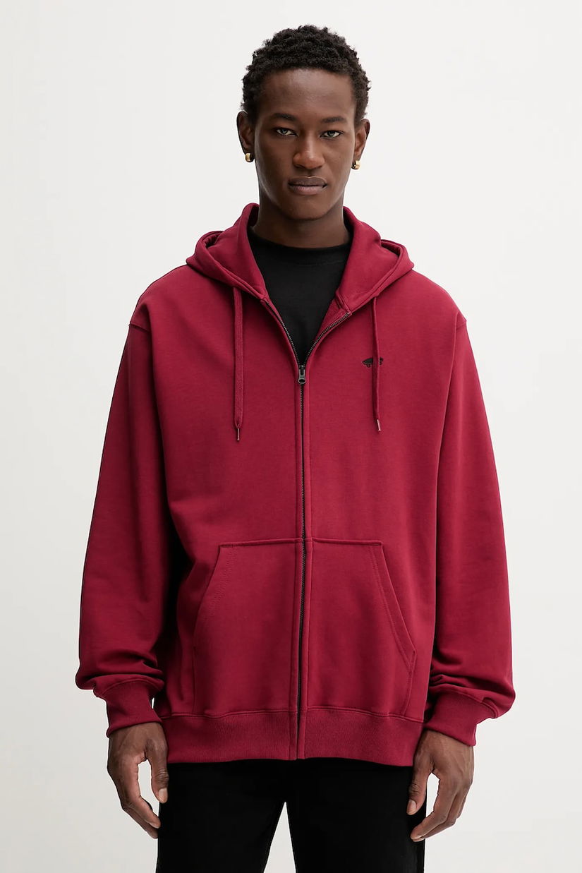 Vans hanorac de bumbac culoarea bordo, cu glugă, uni, VN000P5ABRD1
