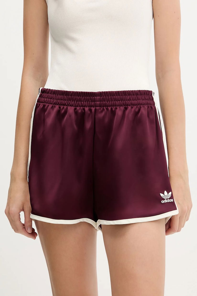 adidas Originals pantaloni scurți 3-Stripes culoarea bordo, uni, high waist, KA7738