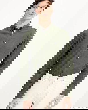 Hackett London cămașă din bumbac culoarea verde, cu guler button-down, slim, HM3010413