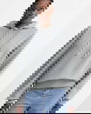 Marc O'Polo hanorac de bumbac culoarea gri, cu glugă, melanj, 508403054089