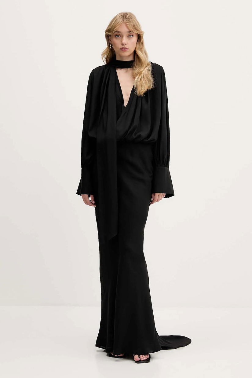 Rotate rochie culoarea negru, maxi, drept, 115019100