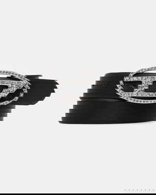 Diesel curea de piele OVAL D LOGO B-1DR STRASS culoarea negru, X09611.P6364