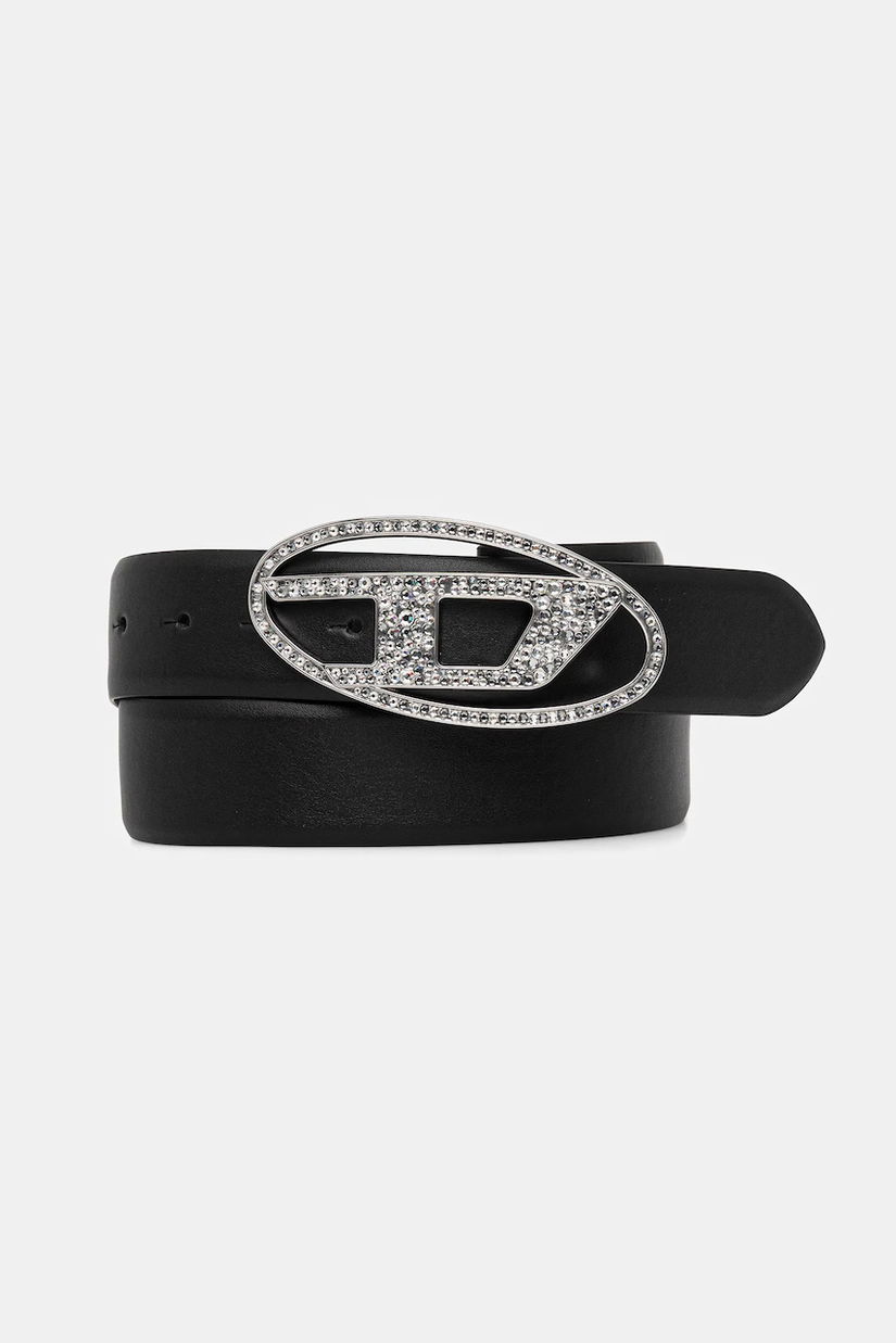 Diesel curea de piele OVAL D LOGO B-1DR STRASS culoarea negru, X09611.P6364
