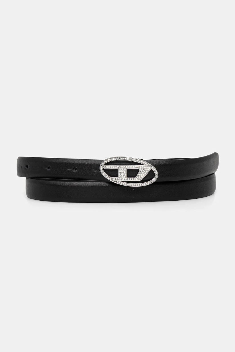 Diesel curea de piele OVAL D LOGO B-1DR STRASS 20 culoarea negru, X09972.P6364