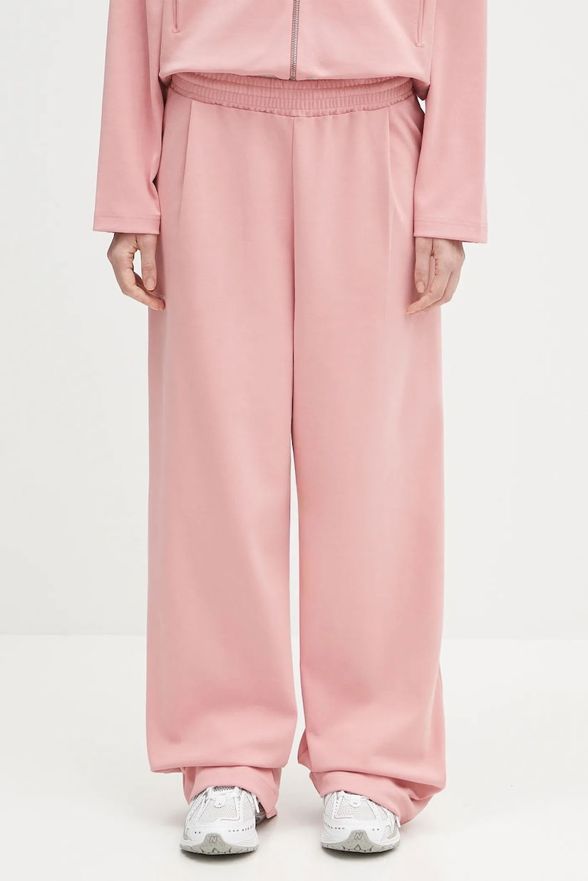 Pangaia pantaloni de trening DNA Double Jersey Pleated Trousers culoarea roz, cu imprimeu, 10002356