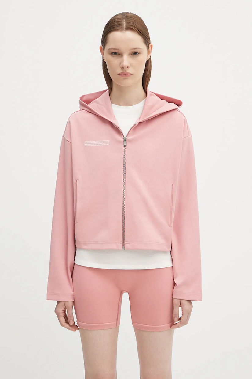Pangaia bluză DNA Double Jersey Zip Up Hoodie culoarea roz, cu glugă, uni, 10002361