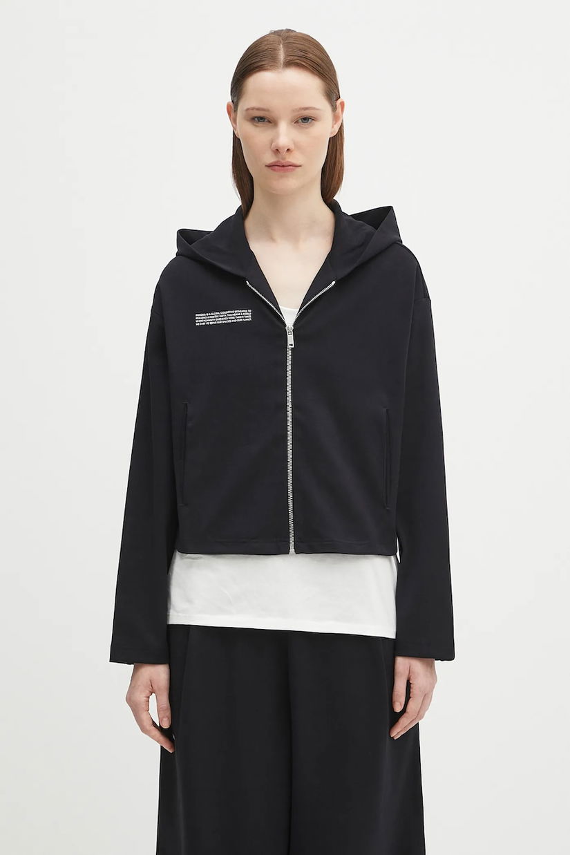 Pangaia bluză DNA Double Jersey Zip Up Hoodie culoarea negru, cu glugă, uni, 10002361