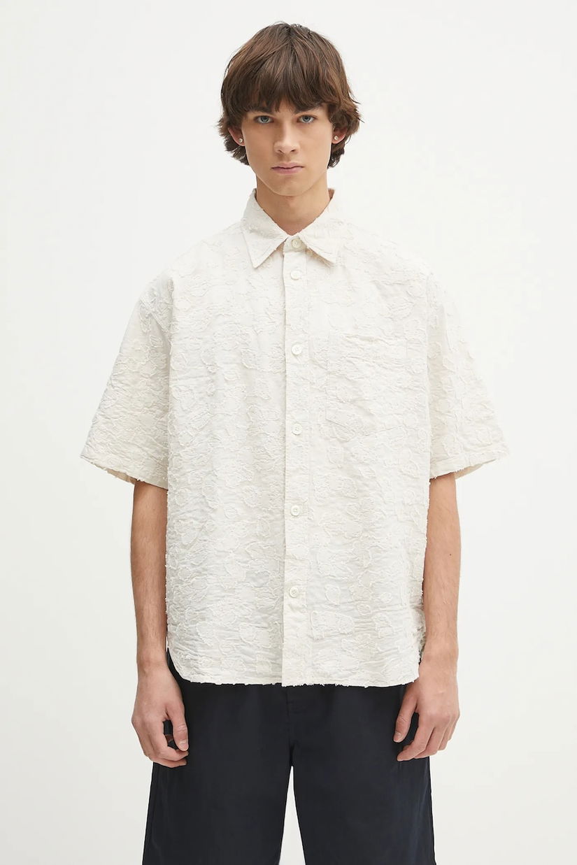 Norse Projects cămașă Mo Oversized Fil Coupe SS Shirt culoarea bej, cu guler clasic, relaxed, N40.0830.0957