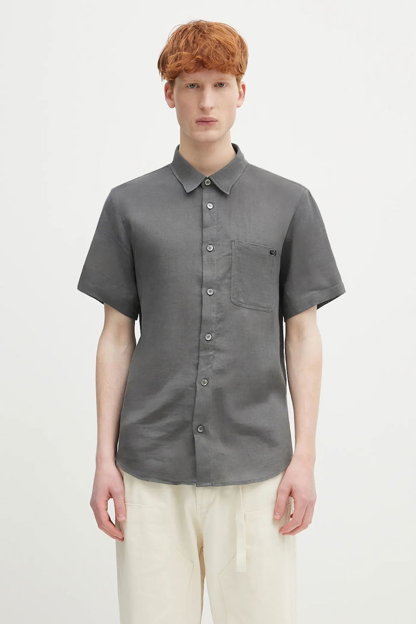 A.P.C. cămașă de in chemisette bellini logo bărbați, culoarea gri, cu guler clasic, relaxed, LIAEK.H12551