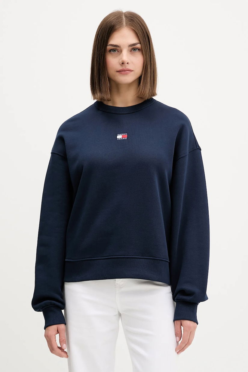 Tommy Jeans hanorac de bumbac culoarea negru, cu imprimeu, DW0DW17325