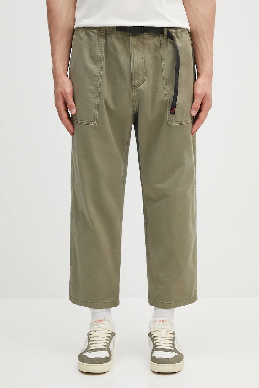 Gramicci pantaloni de bumbac Loose Tapered Pant culoarea verde, lat, medium waist