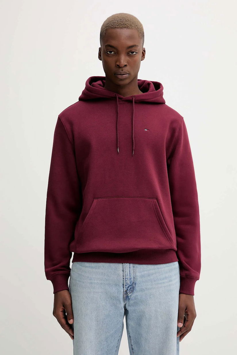 Tommy Jeans bluză culoarea bej, cu glugă, uni, DM0DM20742