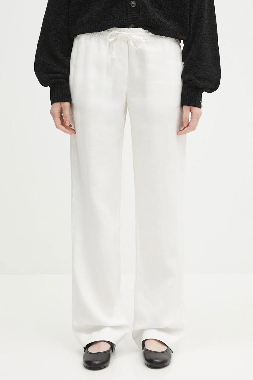 Samsoe Samsoe pantaloni din in HOYS culoarea alb, drept, medium waist, F23900002