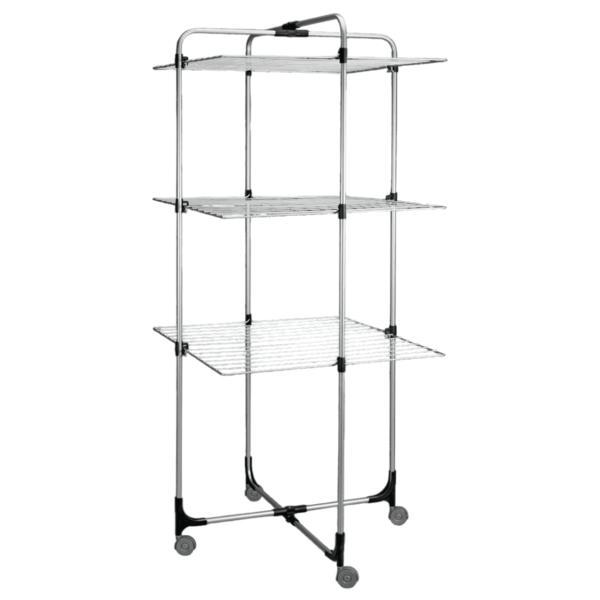 Uscator de rufe vertical, Aliseo, cu 3 etaje, pliabil, gri metalizat, 30 m
