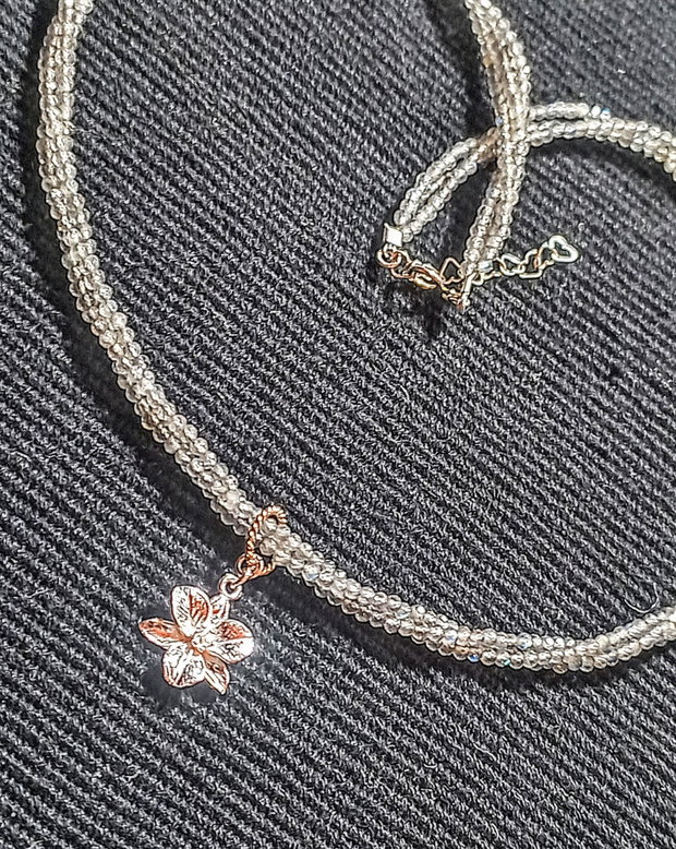 Colier argint X3 labradorit charm argint floare minimalist boho chic trendy - Transport gratuit