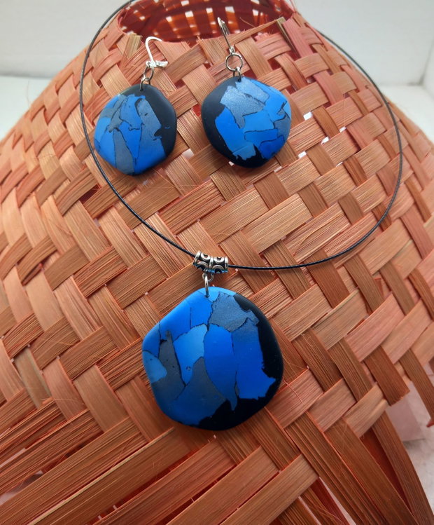 Blue rock, set bijuterii din lut polimeric