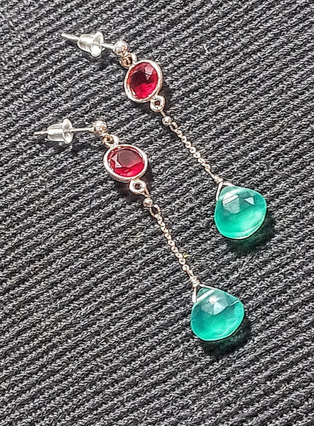Cercei argint onix verde calcedonie conector tija lant argint minimalisti boho chic trendy - Transpo0rt gratuit