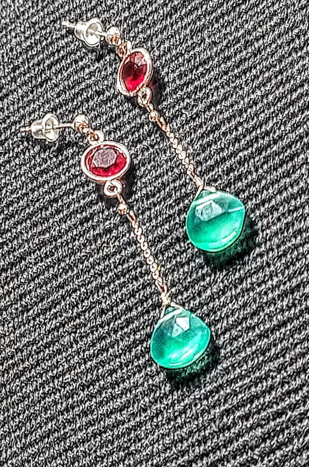 Cercei argint onix verde calcedonie conector tija lant argint minimalisti boho chic trendy - Transpo0rt gratuit