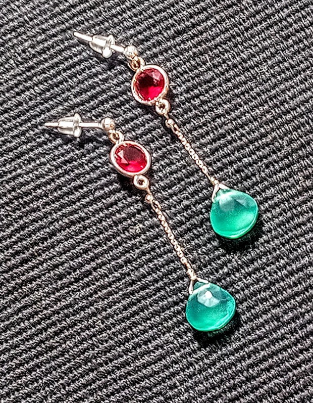 Cercei argint onix verde calcedonie conector tija lant argint minimalisti boho chic trendy - Transpo0rt gratuit