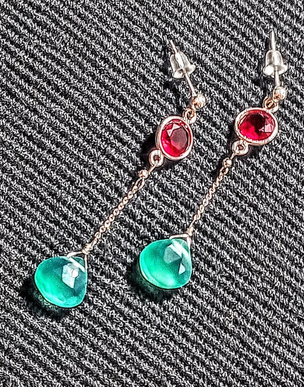 Cercei argint onix verde calcedonie conector tija lant argint minimalisti boho chic trendy - Transpo0rt gratuit