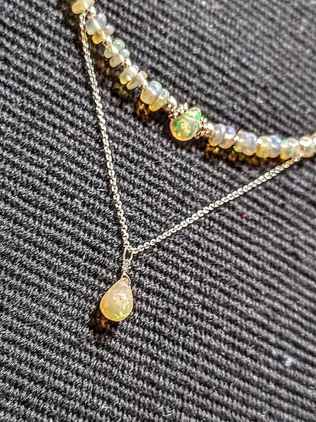 Colier argint opal de foc etiopian minimalist boho chic trendy - Transport gratuit