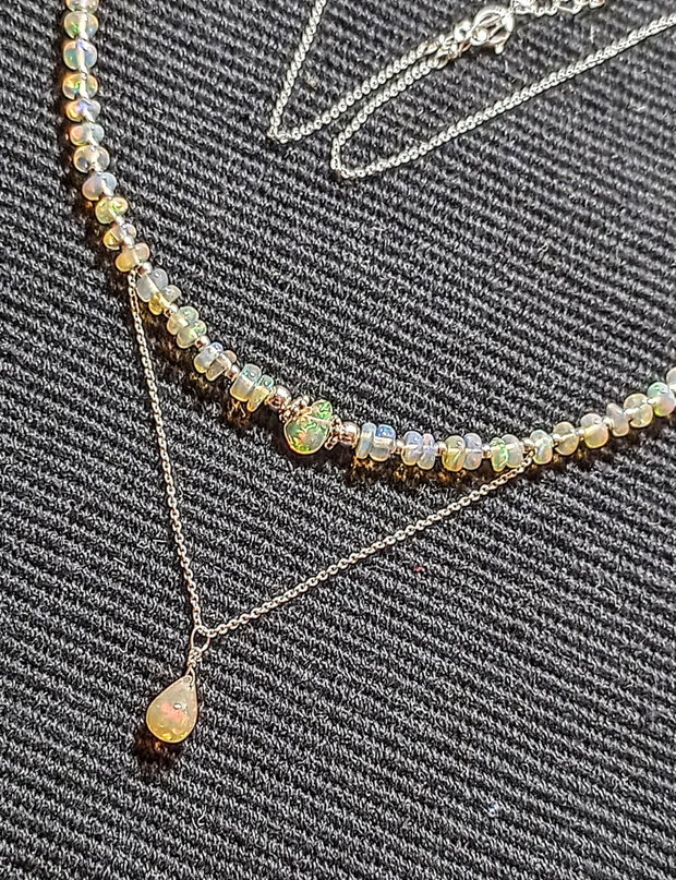 Colier argint opal de foc etiopian minimalist boho chic trendy - Transport gratuit