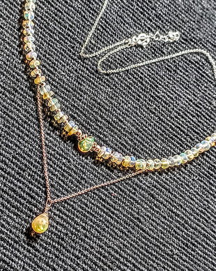 Colier argint opal de foc etiopian minimalist boho chic trendy - Transport gratuit