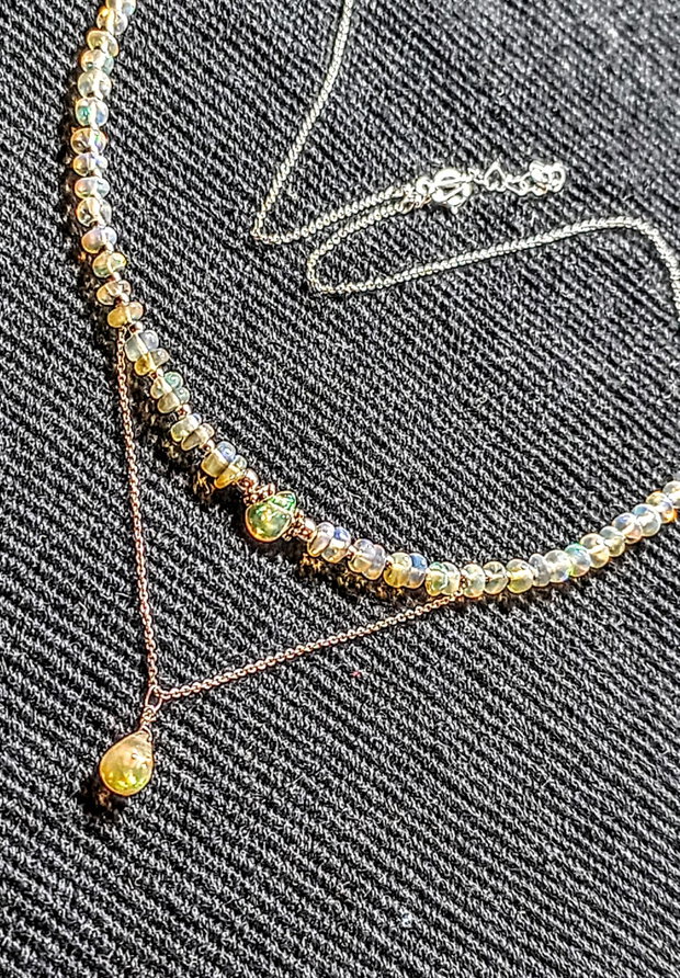 Colier argint opal de foc etiopian minimalist boho chic trendy - Transport gratuit